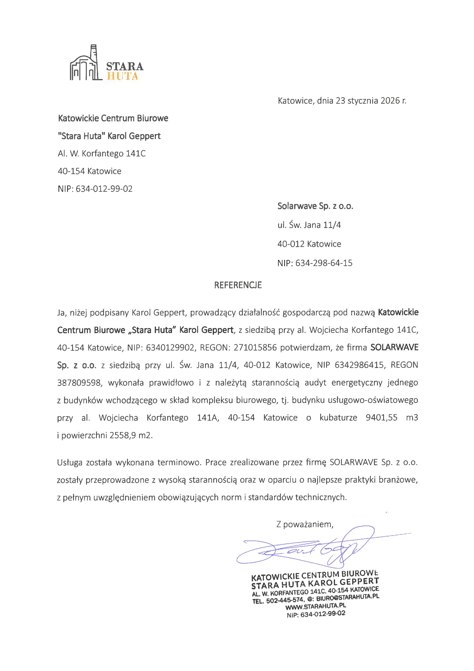 Referencje SolarWave - KCB