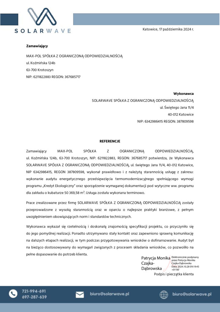 Referencje SolarWave - Max Pol
