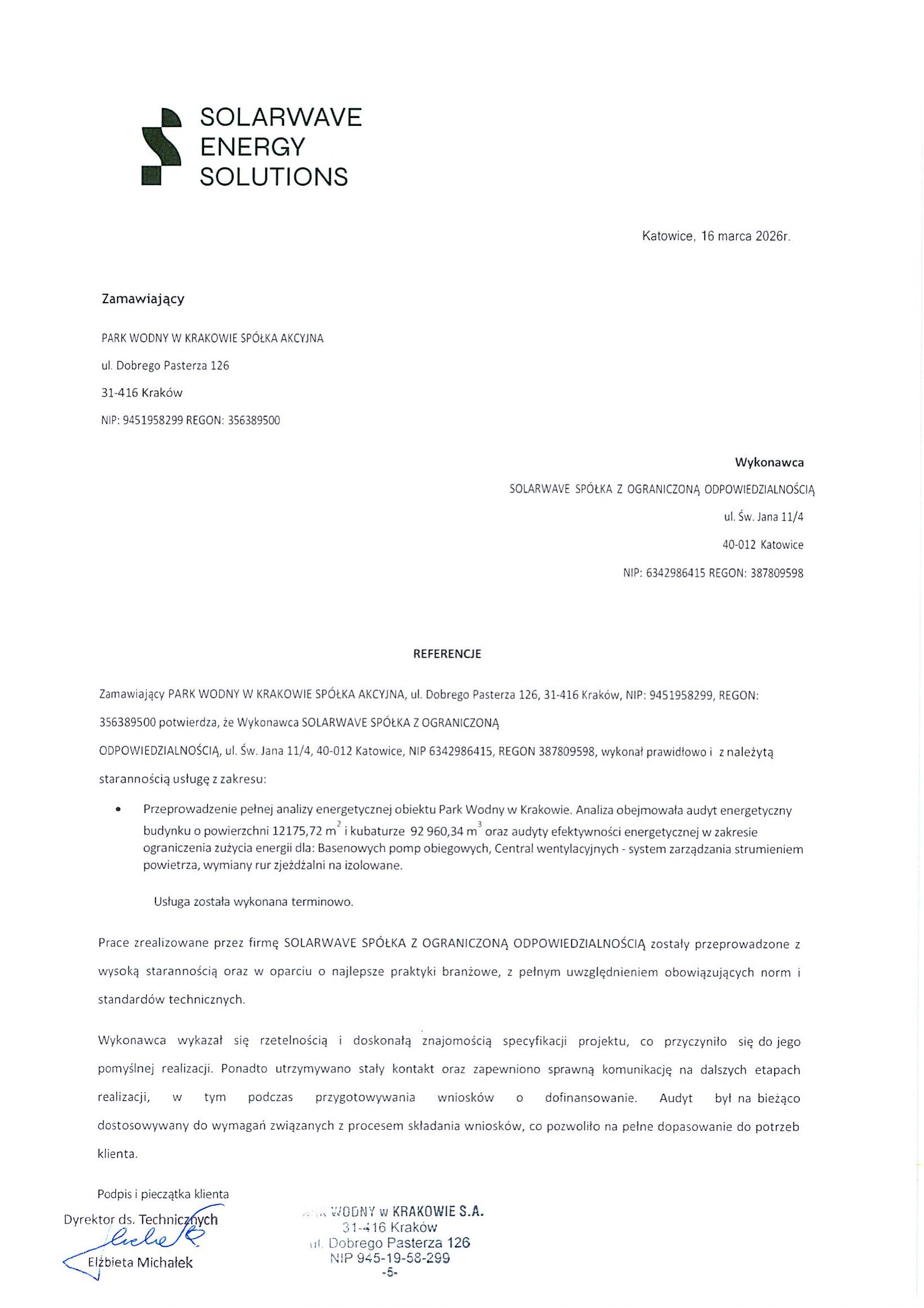 Referencje SolarWave - Nowy Park Wodny Kraków