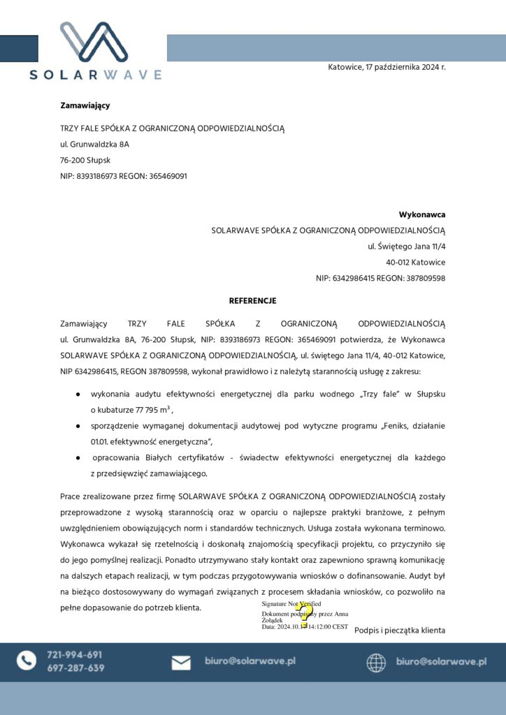 Referencje SolarWave - Park Trzy Fale