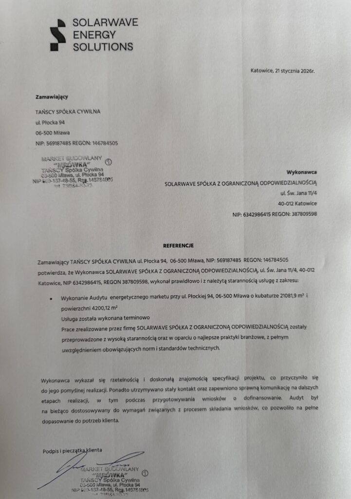 Referencje SolarWave - Tański