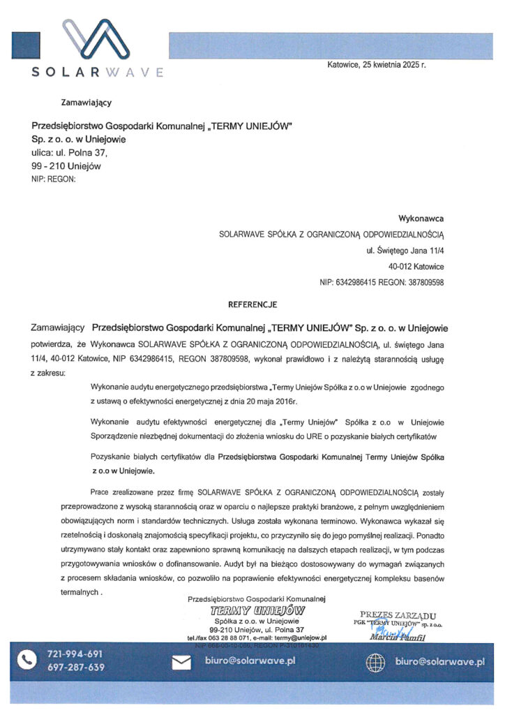 Referencje SolarWave - Termy Uniejów